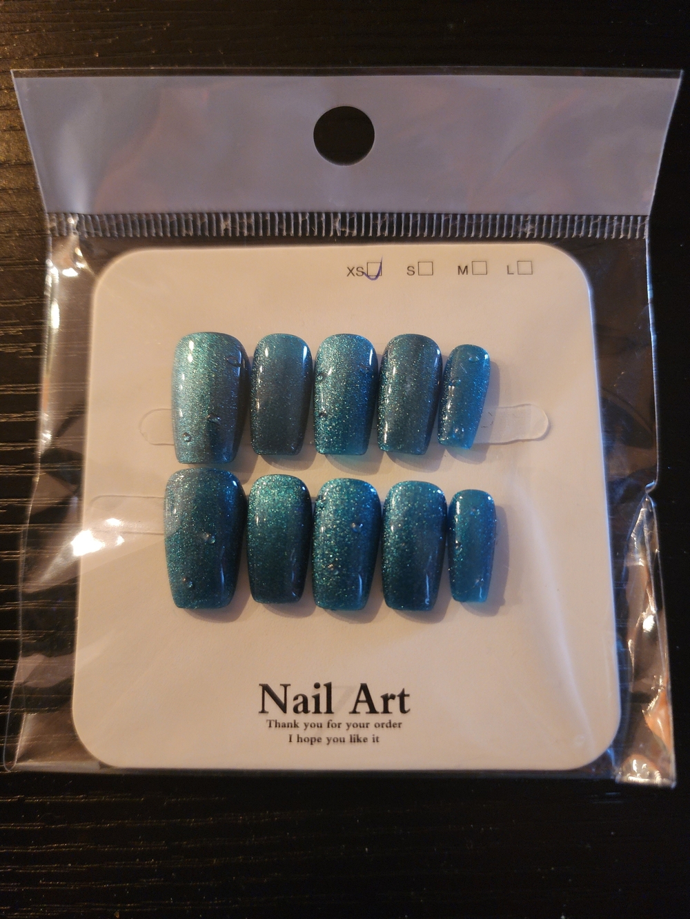 Teal Shimmer Press-On Nail Set - Nail Art - XS
